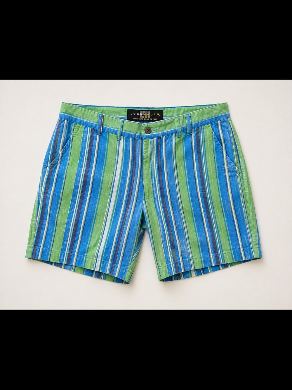 Loudmouth Striped Golf Shorts Men 38 Blue Green Cotton Stretch Performance Wacky